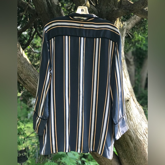 Vintage ESCADA SPORT 16 Oversized silky grey & gold striped  blouse Size EU 46 - Picture 14 of 16